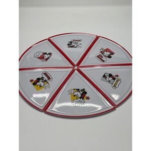 Disney Mickey Mouse Pizza Serving Tray Divided Appetizer Dish Red Trim